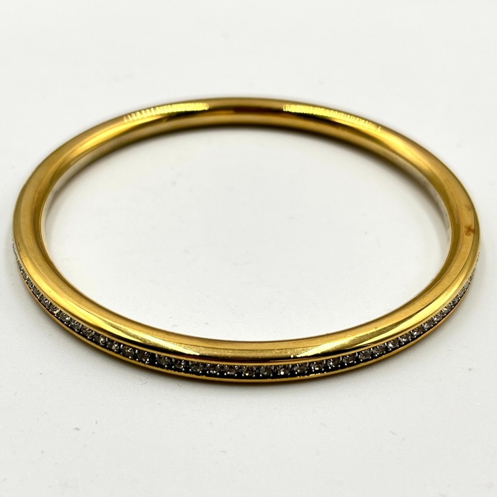 VTG Y2K Gold Tone Pavé Rhinestone Inlay Bangle Bracelet Minimalist Stackable